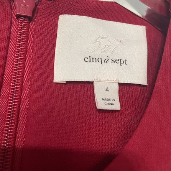 ☀️❄️cinq a sept Piper Ruffle Midi Asymmetrical Dress in Pomegranate Sz 4 - Picture 5 of 13